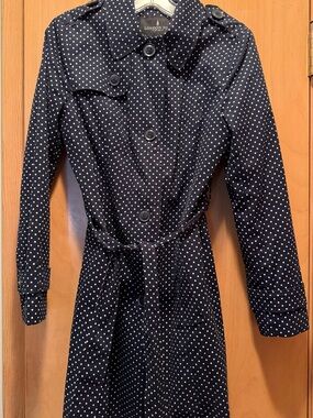 Reduced! London Fog Navy Polka Dot Jacket with Pink Trim